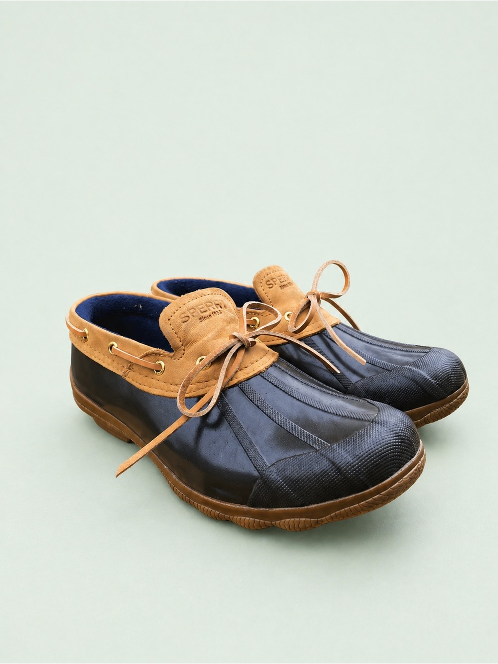 Sperry Navy and Tan Leather-Trim Boat Shoes